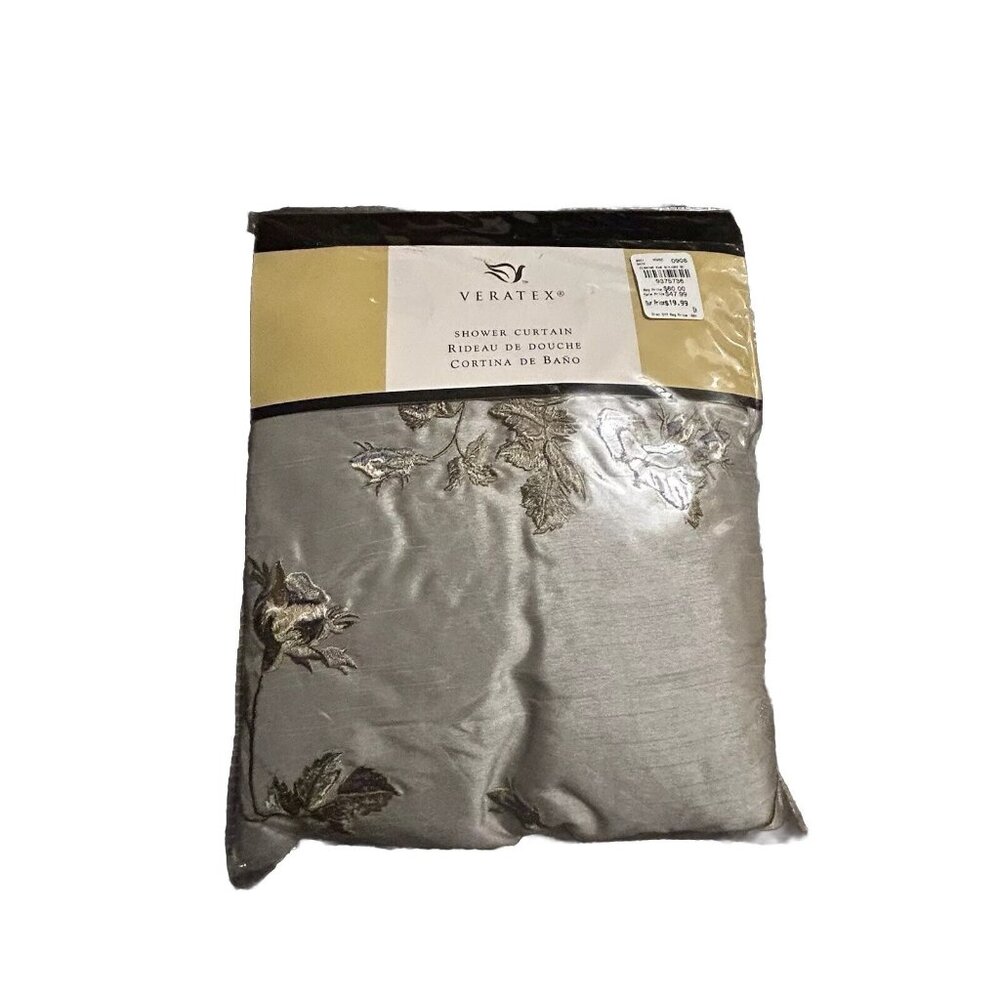 VERATEX Floral FABRIC Shower Curtain 72" x 75” Gray Silver Rideau De Douche